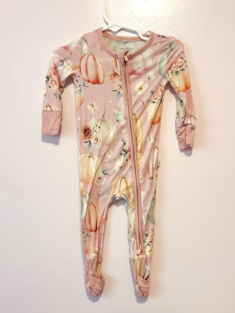 Posh Peanut Pink Pumpkin & Floral Footed Sleeper Sz 6-9 Mo